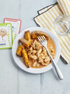 Poulet korma et wedges de patates douces