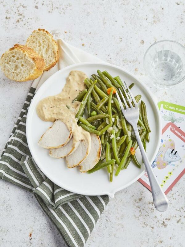 Emincé de poulet sauce moutarde et haricots verts - PAUPIETTES